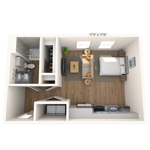 Floor plan for studio, 1 bath, 507 sqft